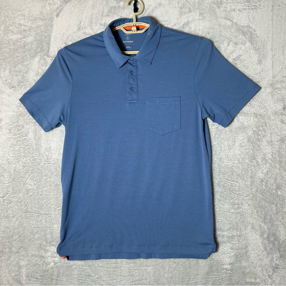BLUFFWORKS Polo Shirt Mens‎ Large Blue Performance Golf Classic Fit Threshold